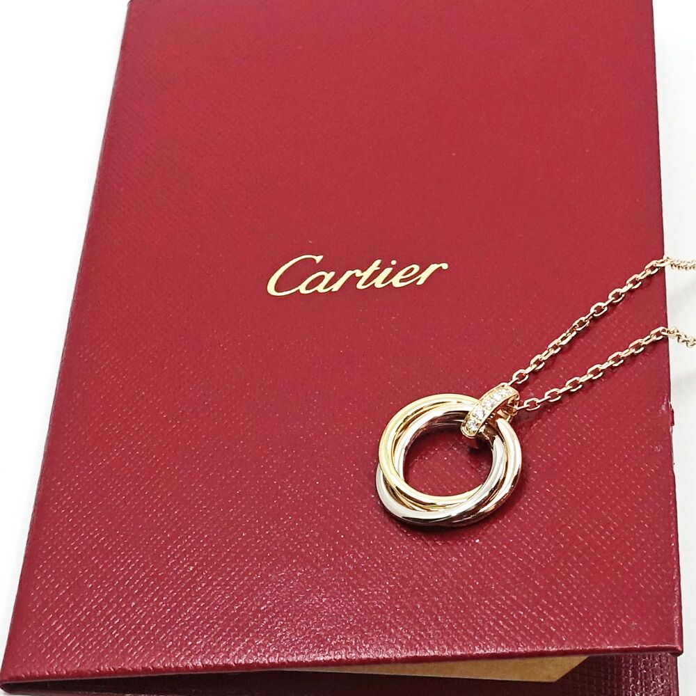 Cartier 18k Yellow Gold WG PG Trinity 3 Colors Diamond Necklace — view 9