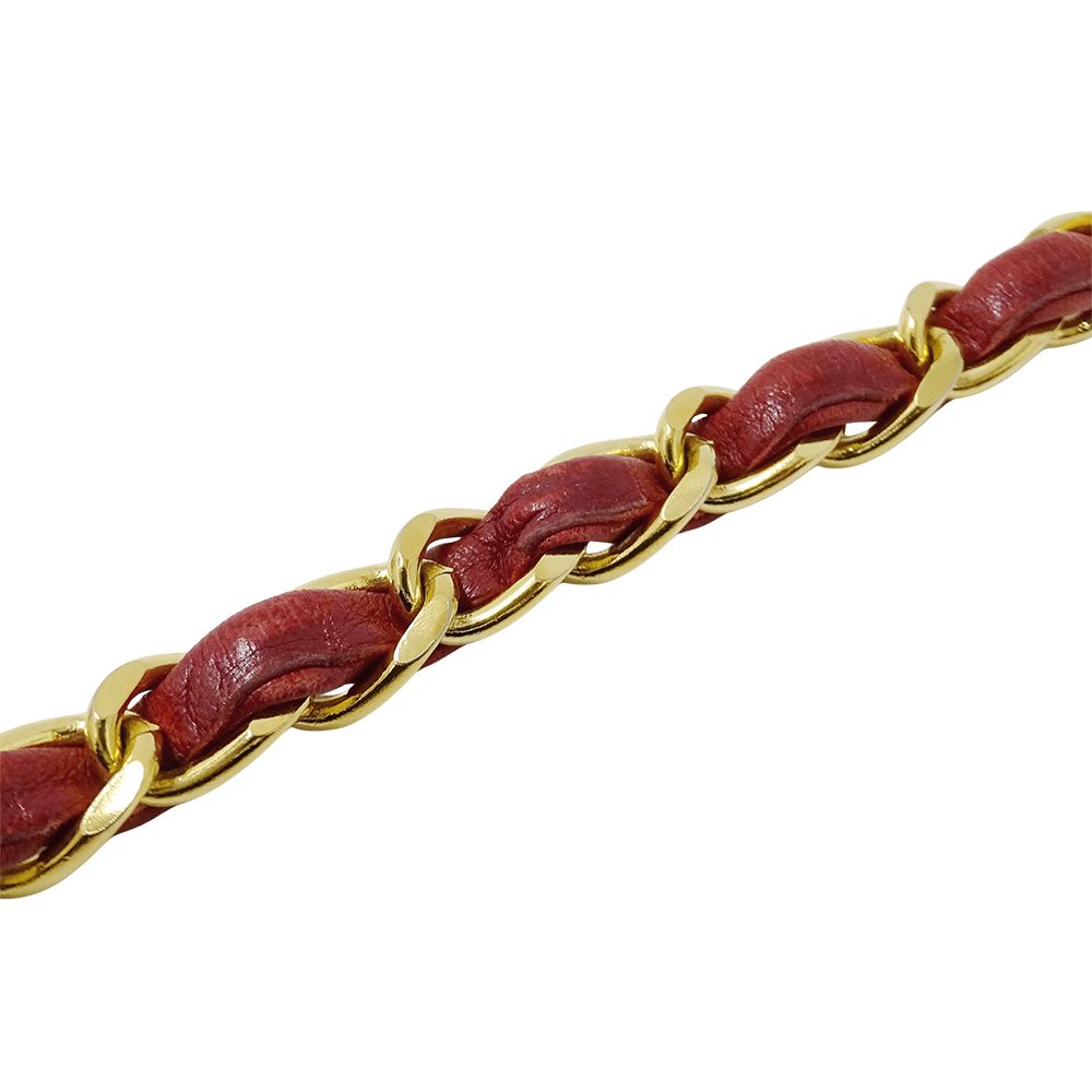Chanel Belt Chain Leather Red Gold CC Logo — view 9