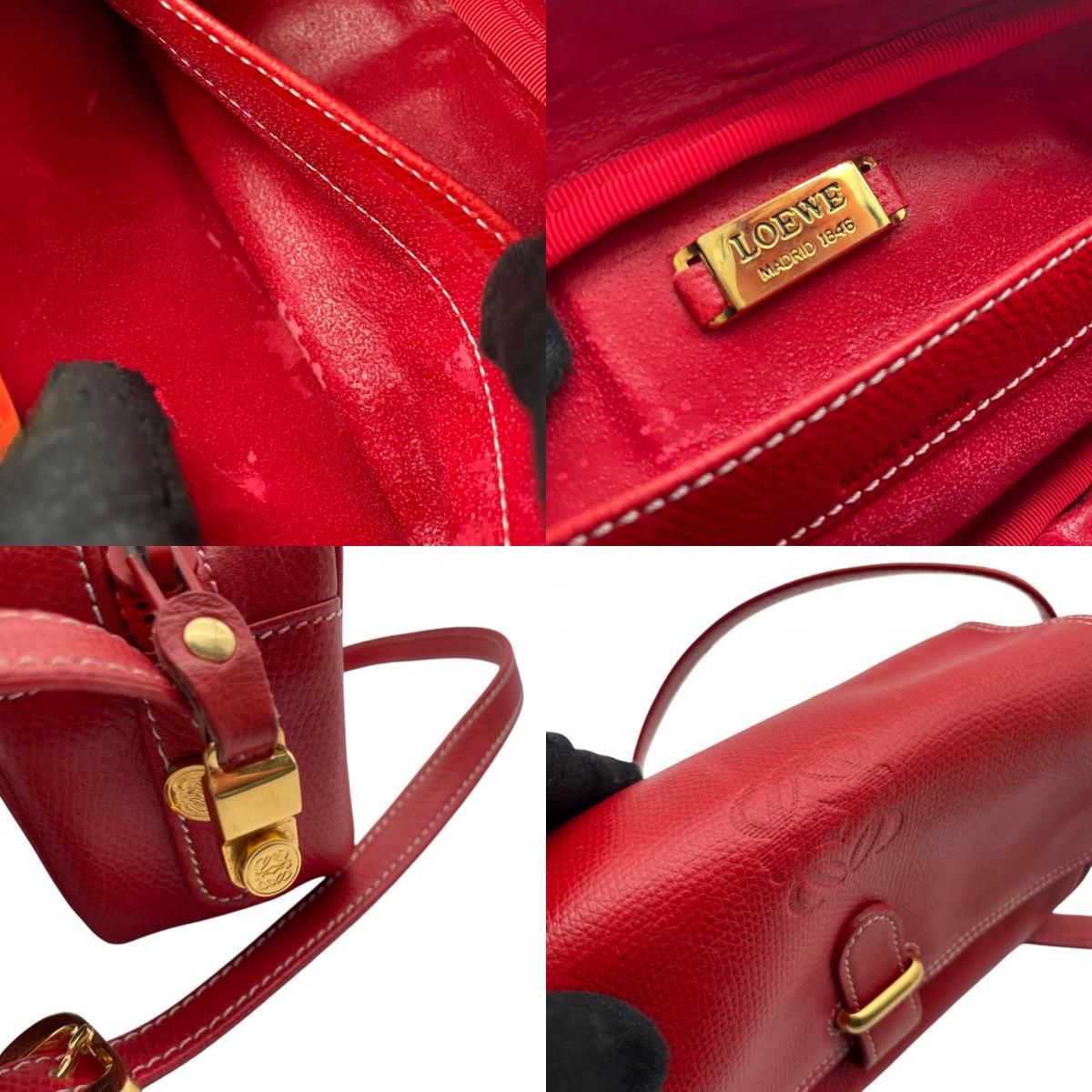 Loewe Anagram Shoulder Bag Pochette Crossbody Leather Red Gold Vintage Retro — view 9