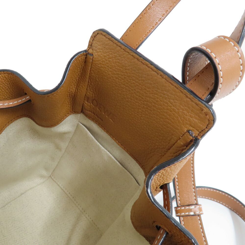 Loewe Hammock Drawstring Mini Shoulder Bag Anagram Brown — view 9