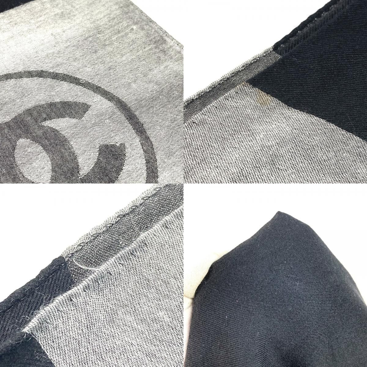 Chanel Shawl Logo Fringe Cashmere Black Scarf — view 9