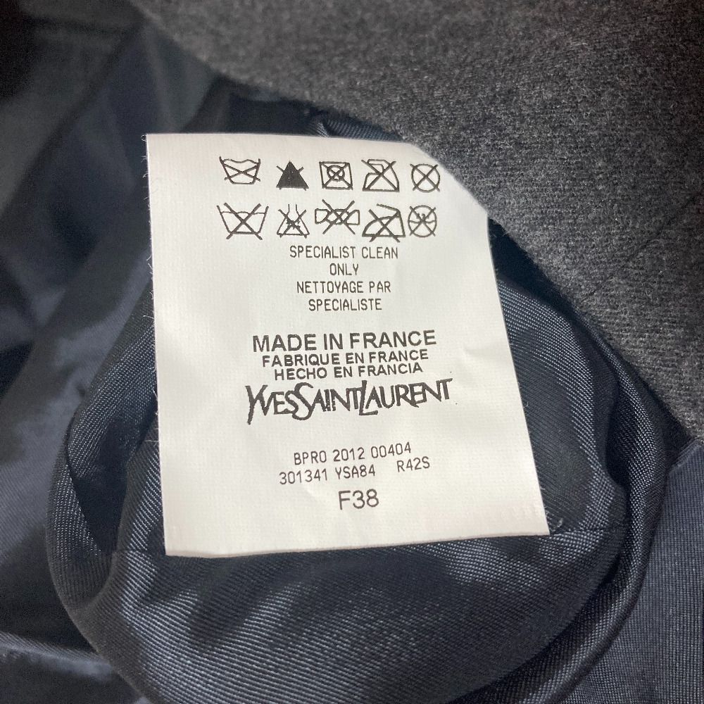 Saint Laurent Layered Leather Color Half Sleeve Wool Dress 38 Gray — view 8