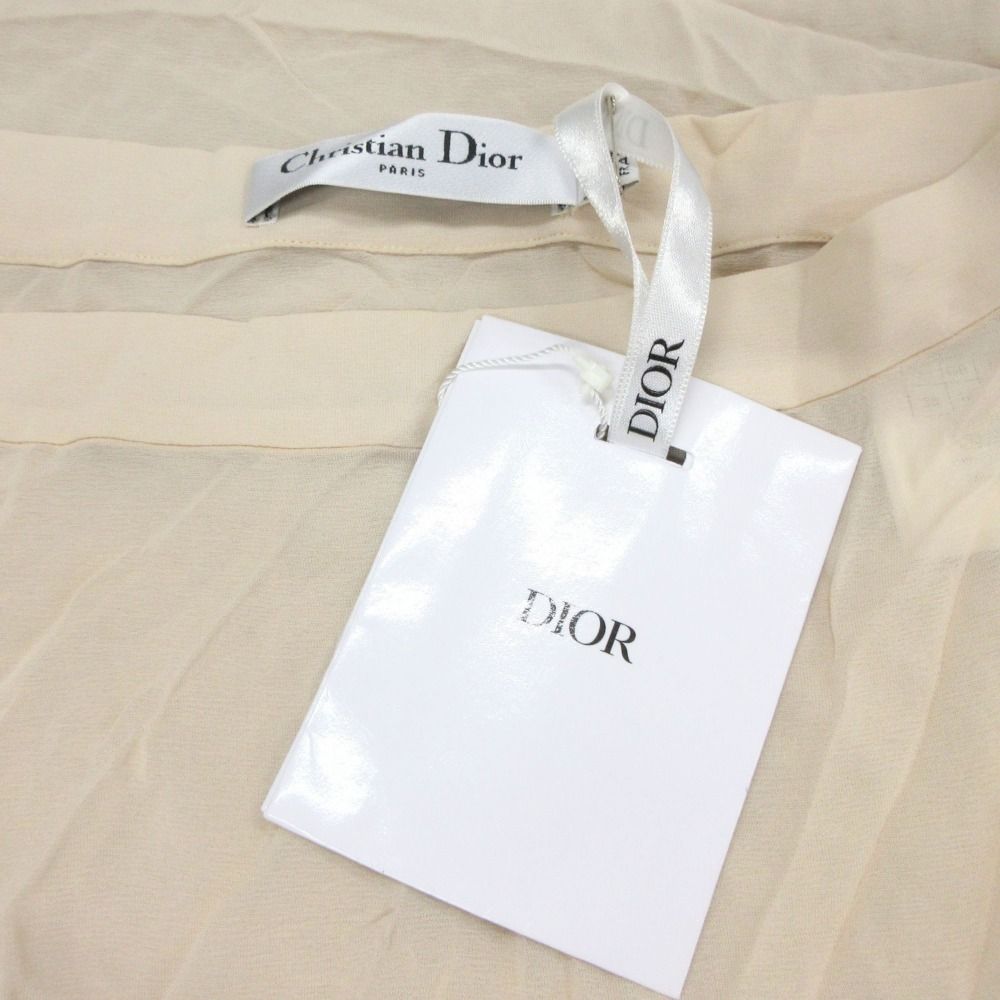 Dior Lace Frill Sheer Long Skirt Beige Ivory — view 9