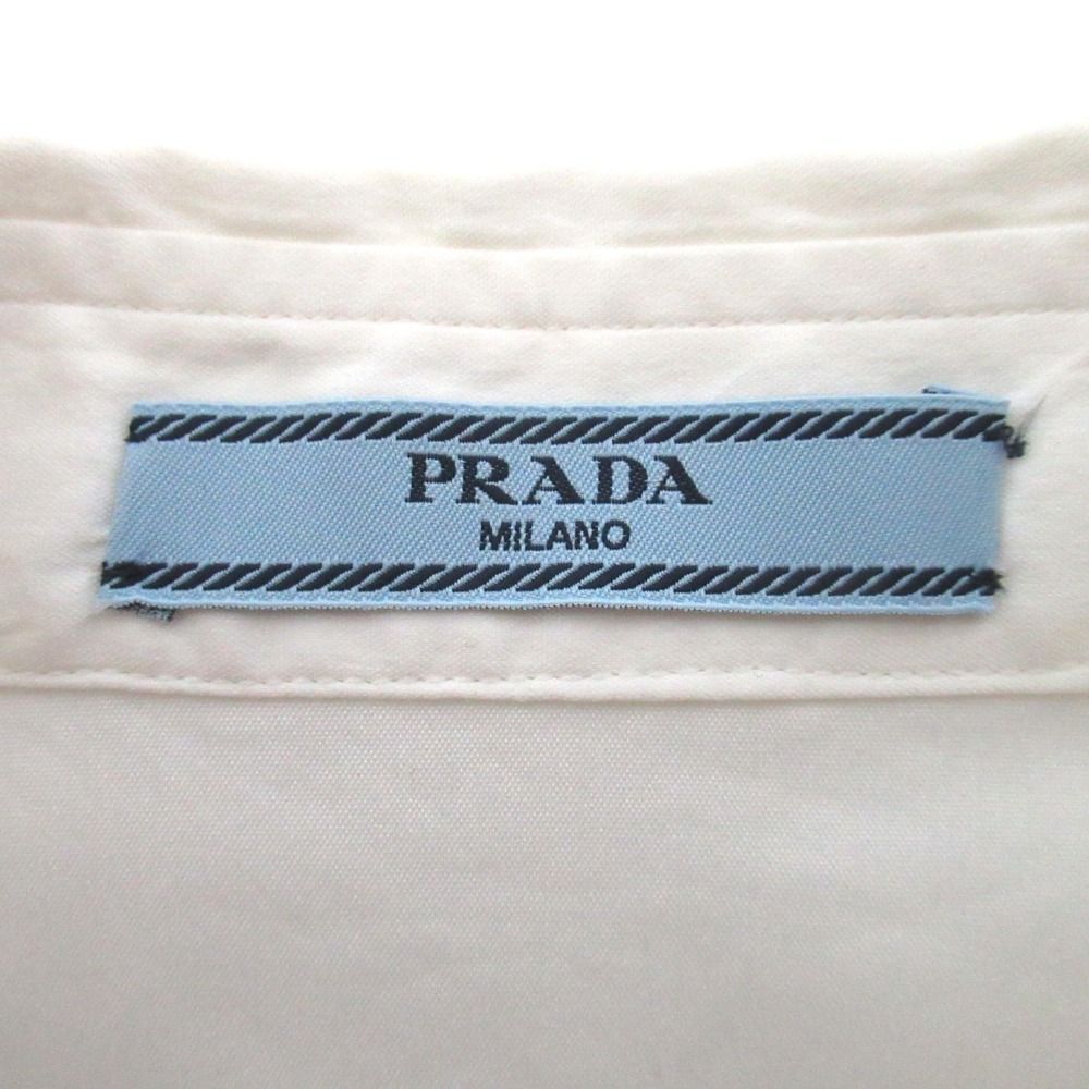 Prada Bead Decoration Color Cutting Long Sleeve Stretch Shirt Blouse 40 White — view 8