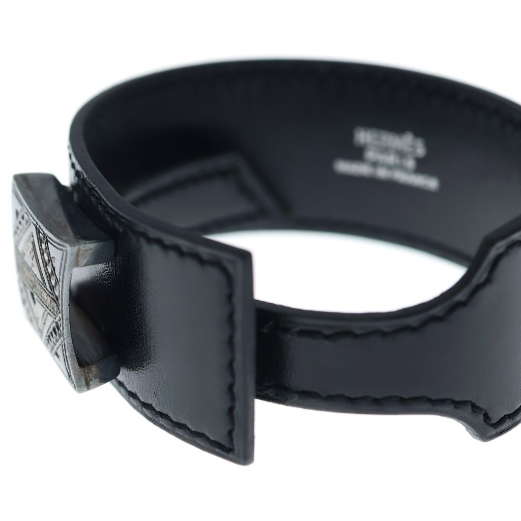 Hermes Touareg Artemis Bracelet Black Leather Silver — view 6