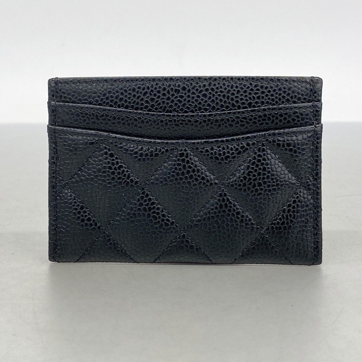 Chanel Card Case Quilted Caviar Leather Black Gold — view 7
