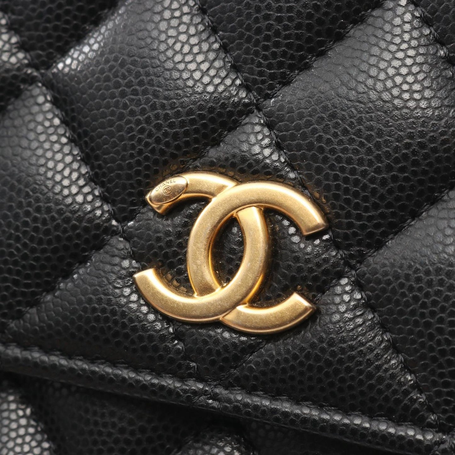 Chanel Shoulder Bag Quilted Chain Wallet Black Caviar Leather — view 9