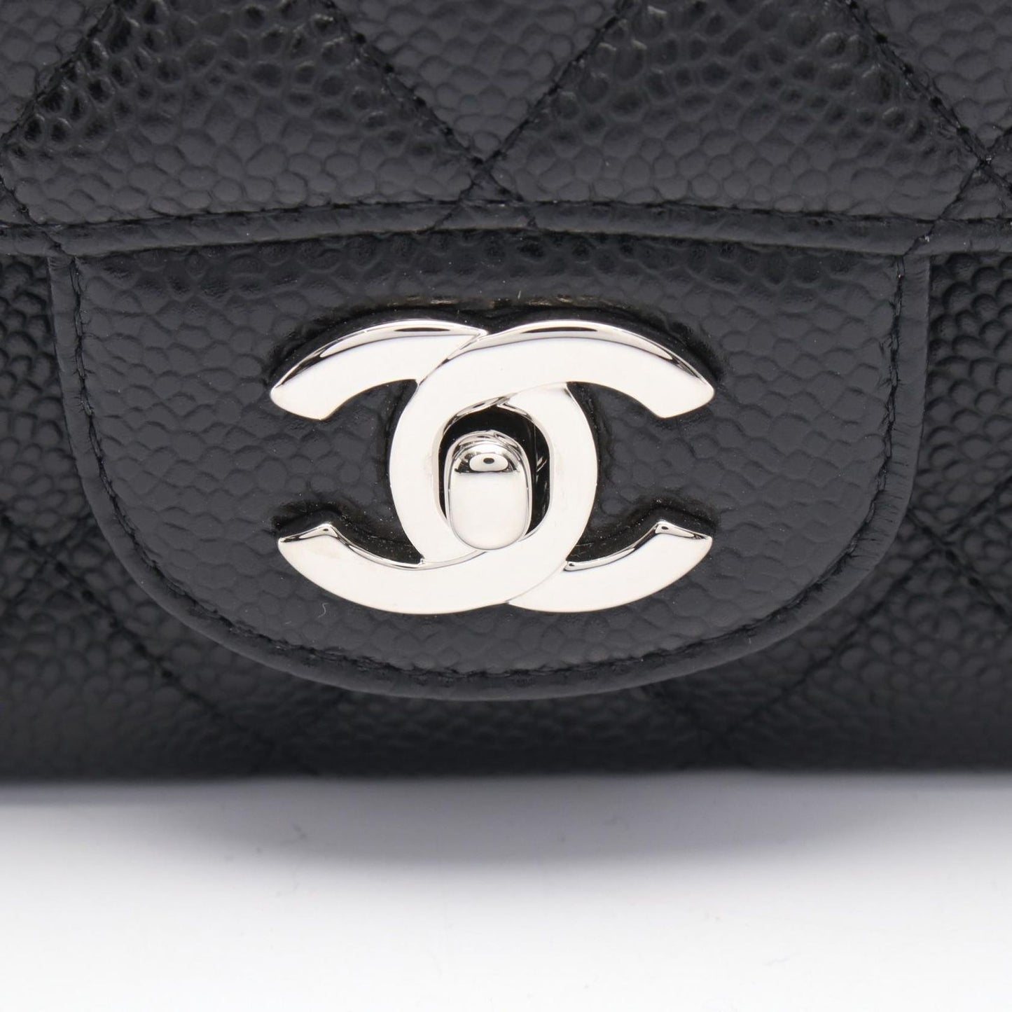 Chanel Shoulder Bag Quilted Double Flap Black Caviar Leather Chain — view 9