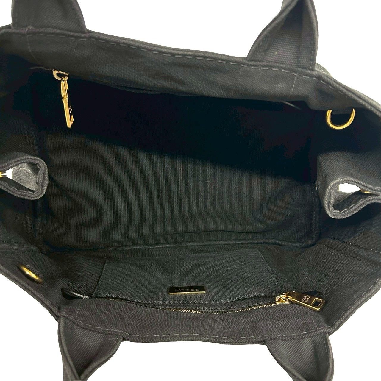 Prada Canapa Triangle Logo Canvas 2-Way Shoulder Bag Tote Black — view 9