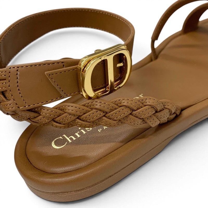 Dior Sandals Shoes Leather Brown Gold Logo Strap — view 9