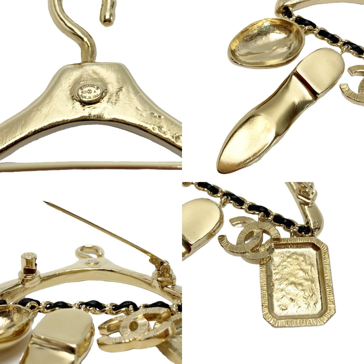 Chanel CC Logo Hanger Motif Gold Black Brooch — view 7