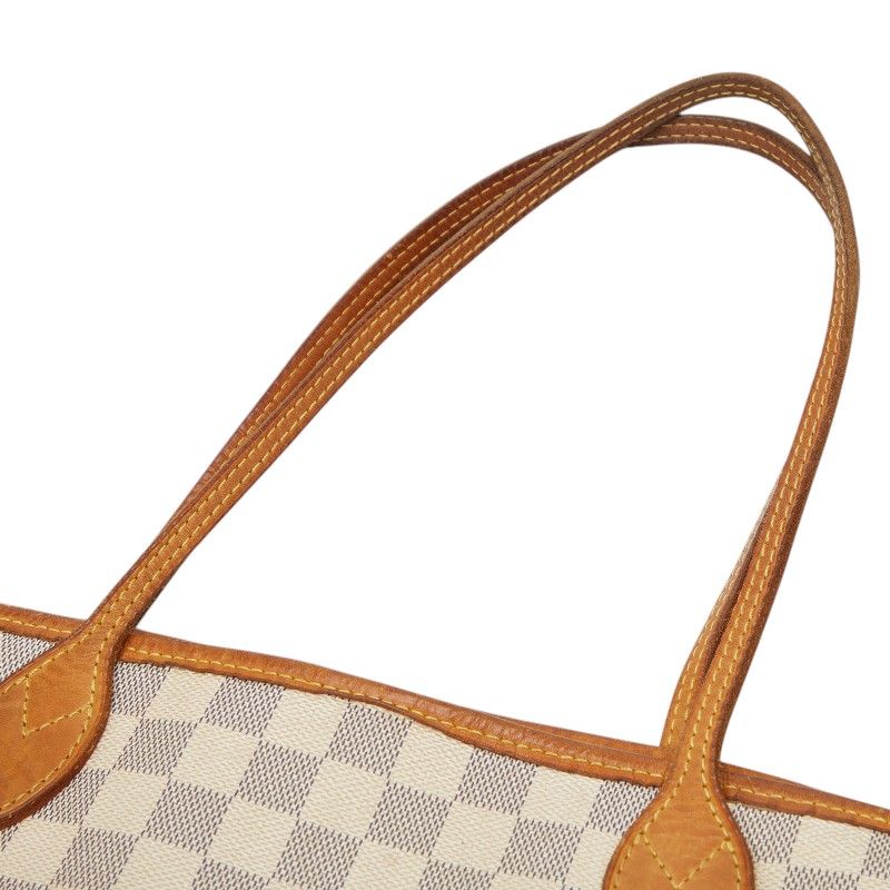 Louis Vuitton Damier Azur Neverfull GM Shoulder Bag Tote White Brown Leather — view 9