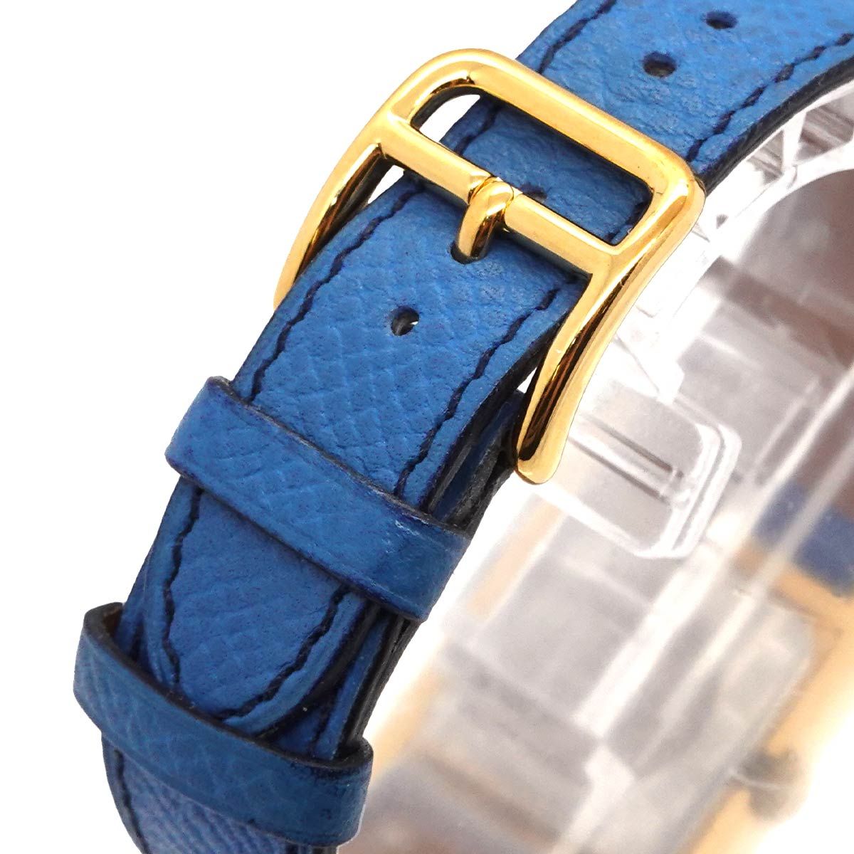 Hermes Medor Vintage Watch Pyramid Gold Studs White Leather Quartz — view 8