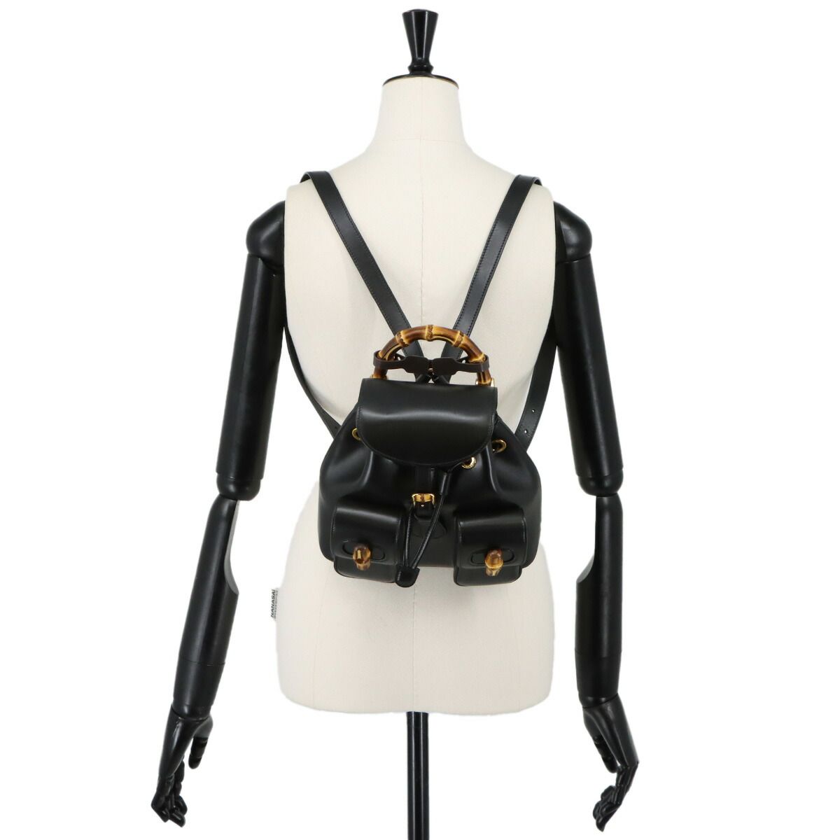 Gucci Bamboo Backpack Leather Black Gold — view 9