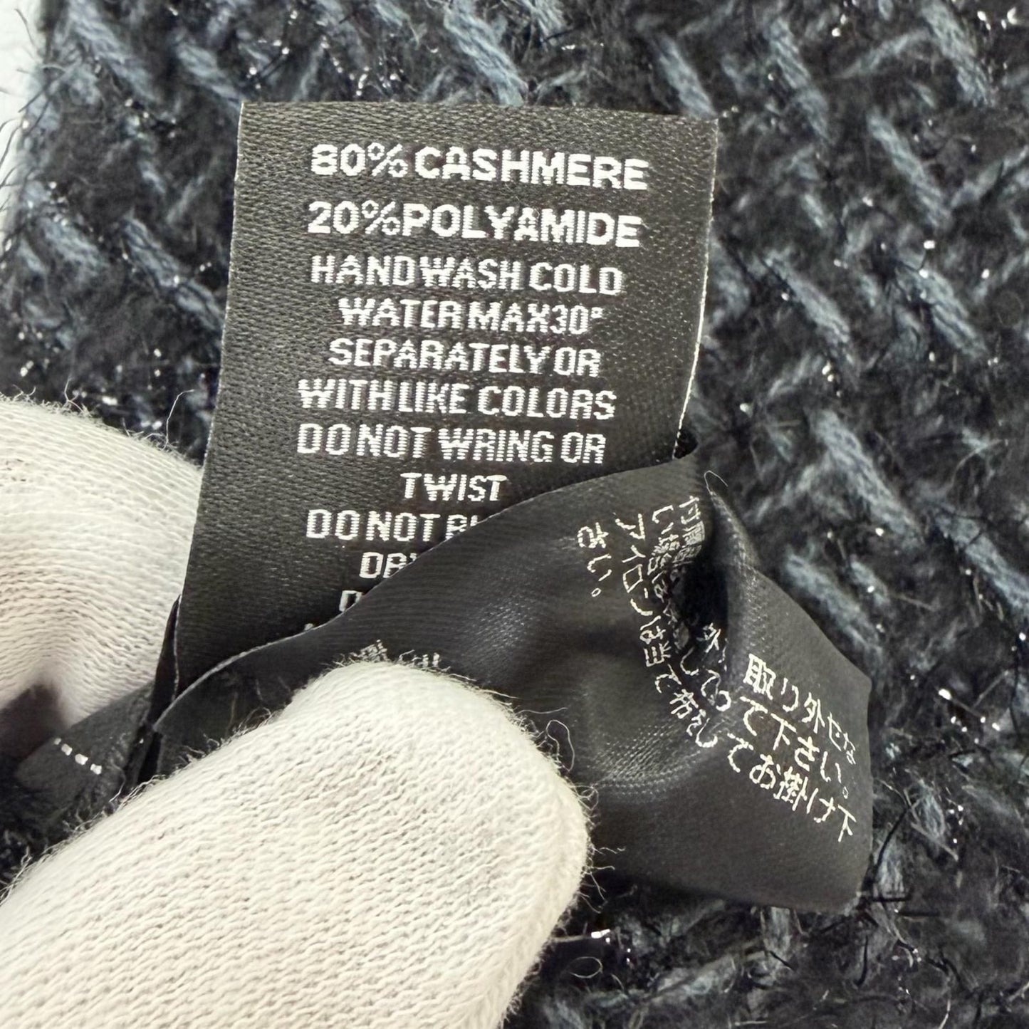 Chanel Cashmere 80% CC Logo Embroidery Large Shawl Scarf Black Light Blue — view 9