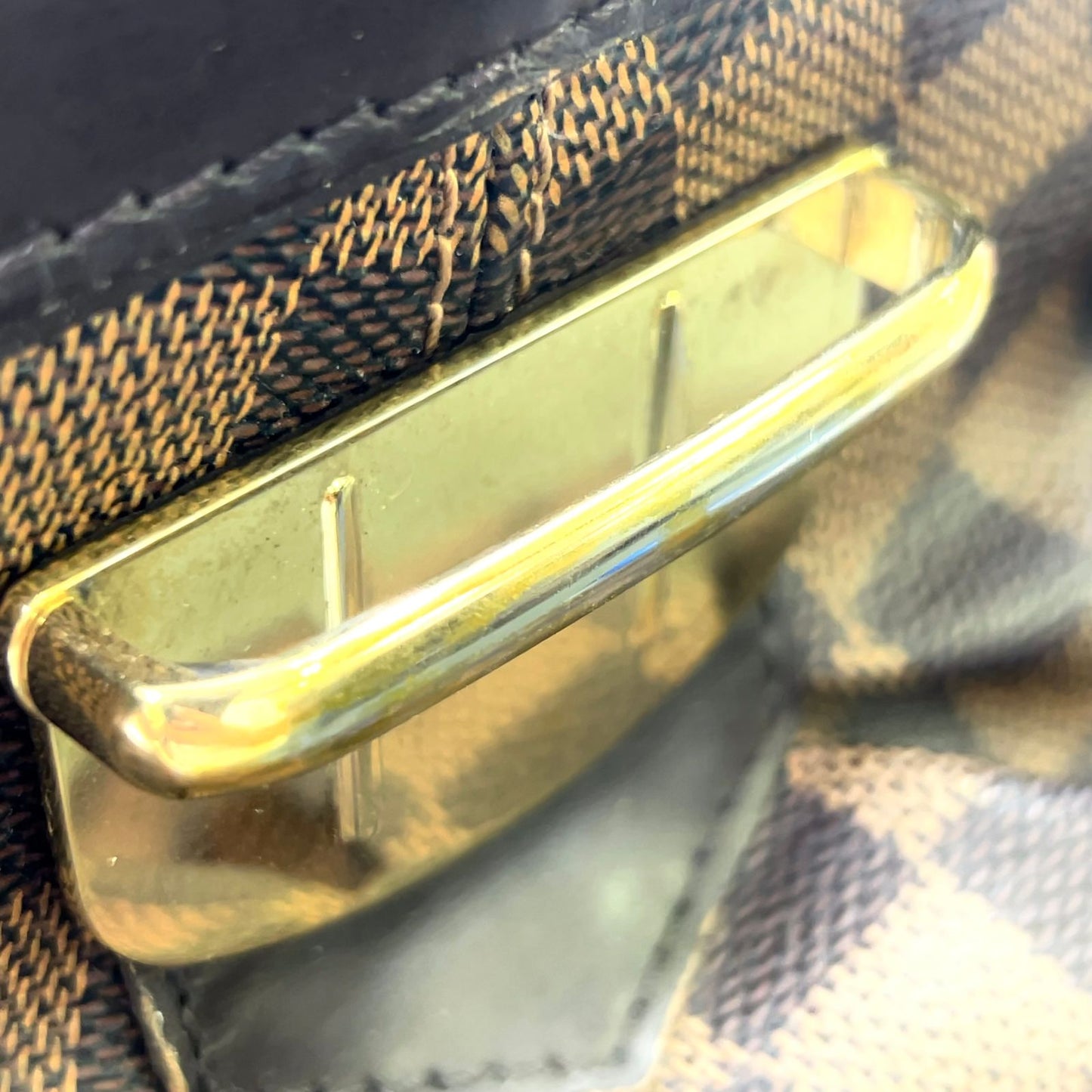 Louis Vuitton New Arrivals Sistine PM Damier Ebene Leather Brown Handbag Gold — view 9