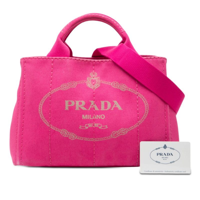 Prada Canapa Mini 2-Way Shoulder Bag Fuchsia Pink Canvas — view 6
