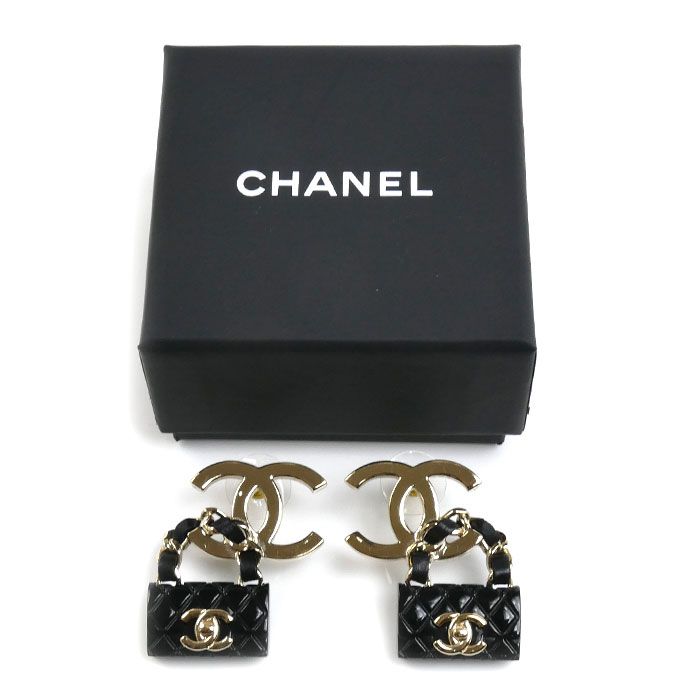 Chanel Leather CC Logo Bag Motif Earrings — view 5