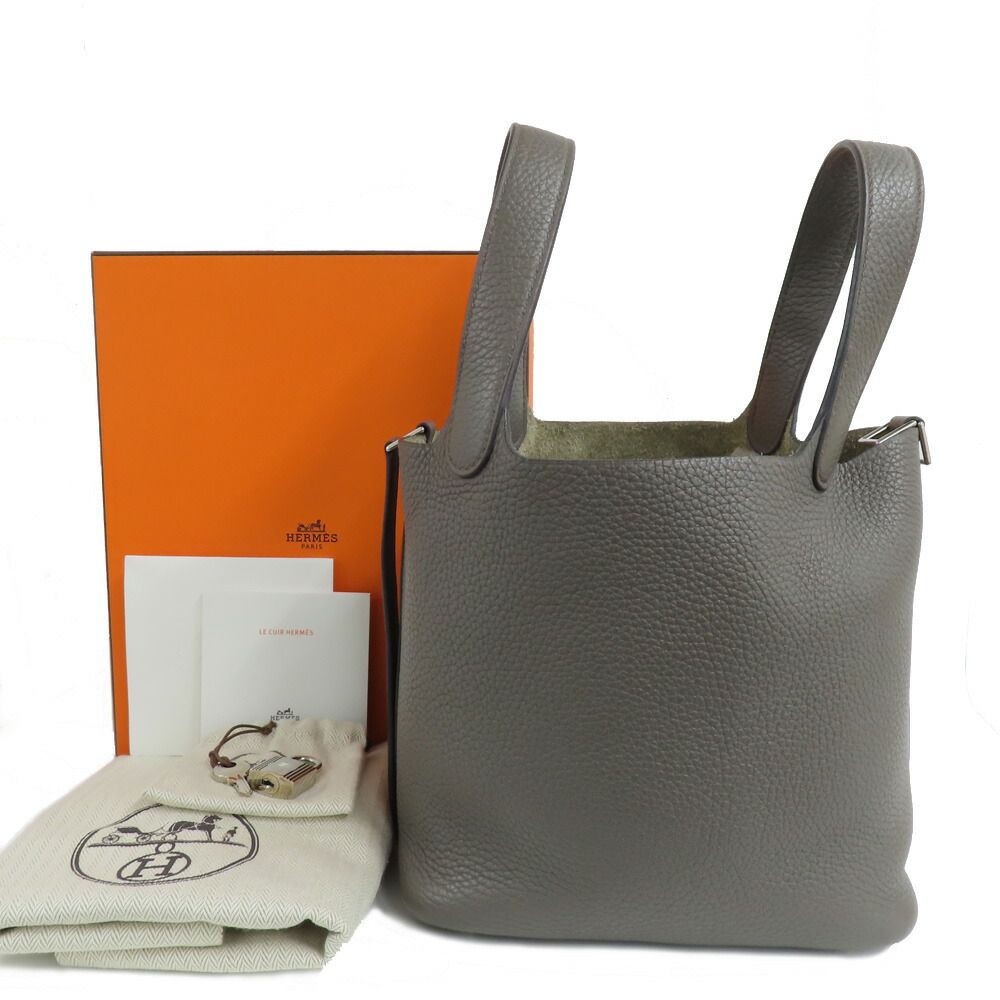 Hermes Picotin Lock PM 18 Etain Taurillon Clemence Silver Handbag — view 9
