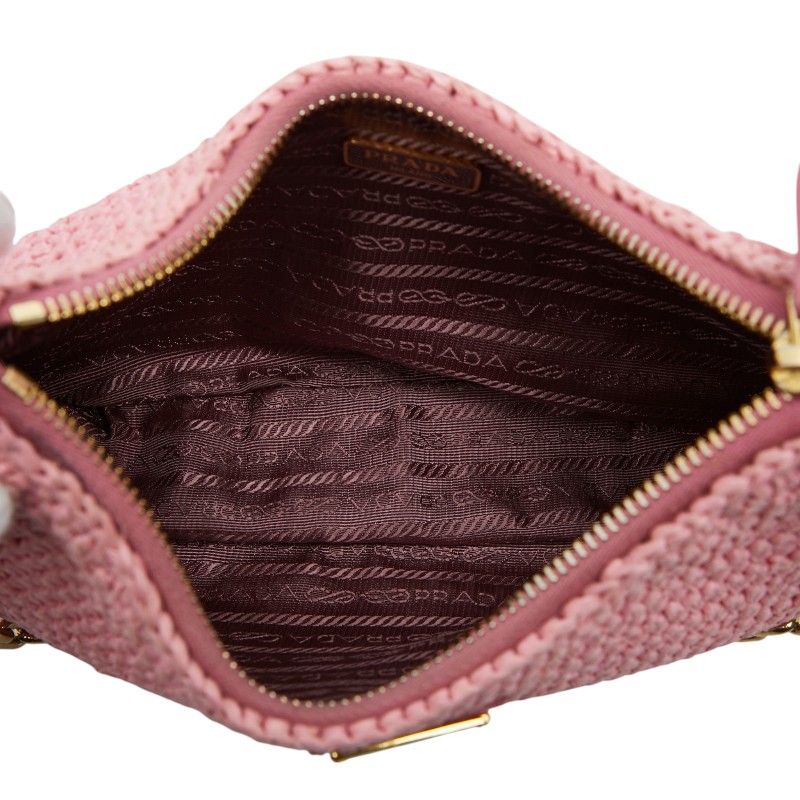 Prada Re Edition Chain Shoulder Bag Pink Raffia Leather — view 9