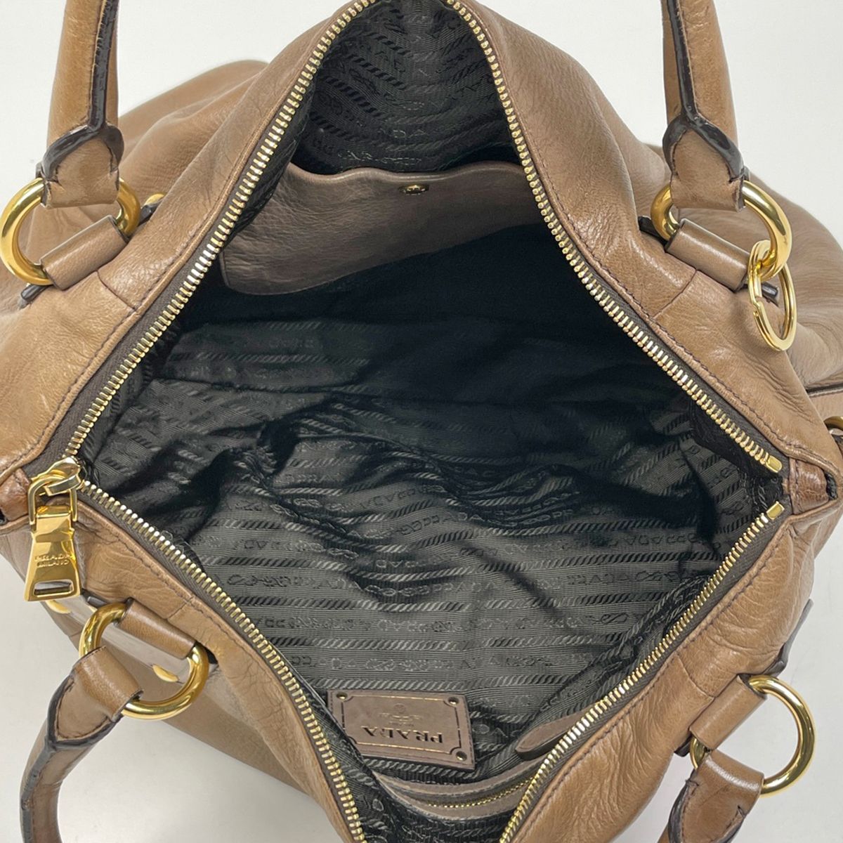 Prada Logo Handbag 2-Way Leather Brown — view 9