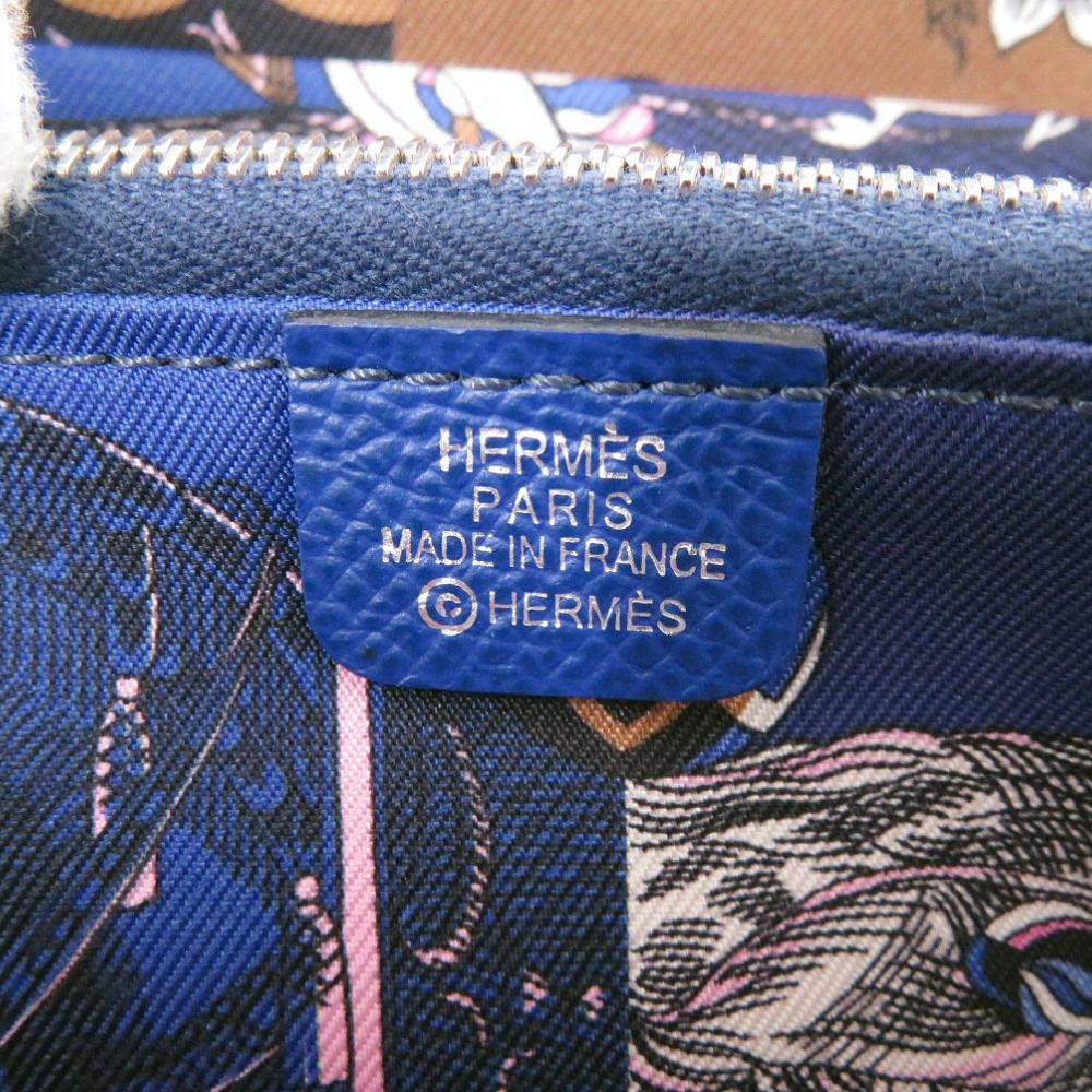 Hermes Azap Silk in Compact Veau Blue France Saffiano Silver Coin Case — view 9