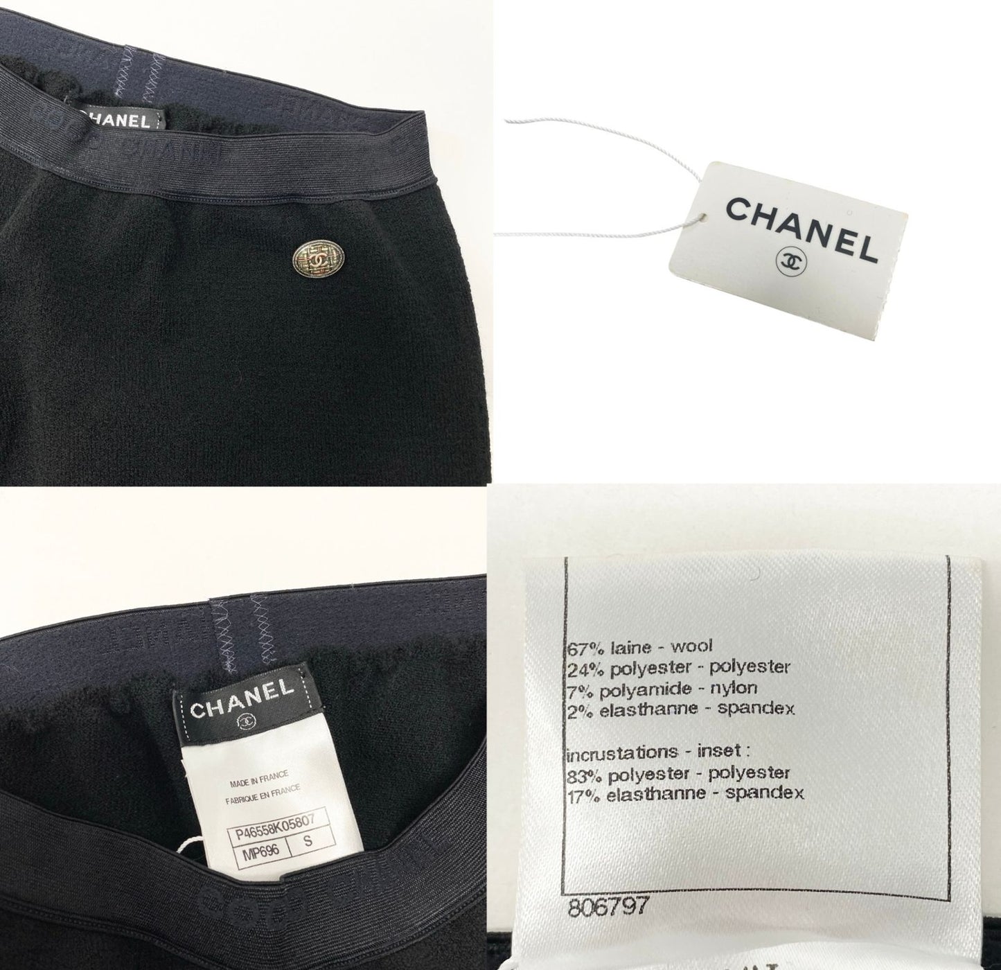 Chanel Knit Pants Tights CC Logo Agyle Pattern S Black White — view 9