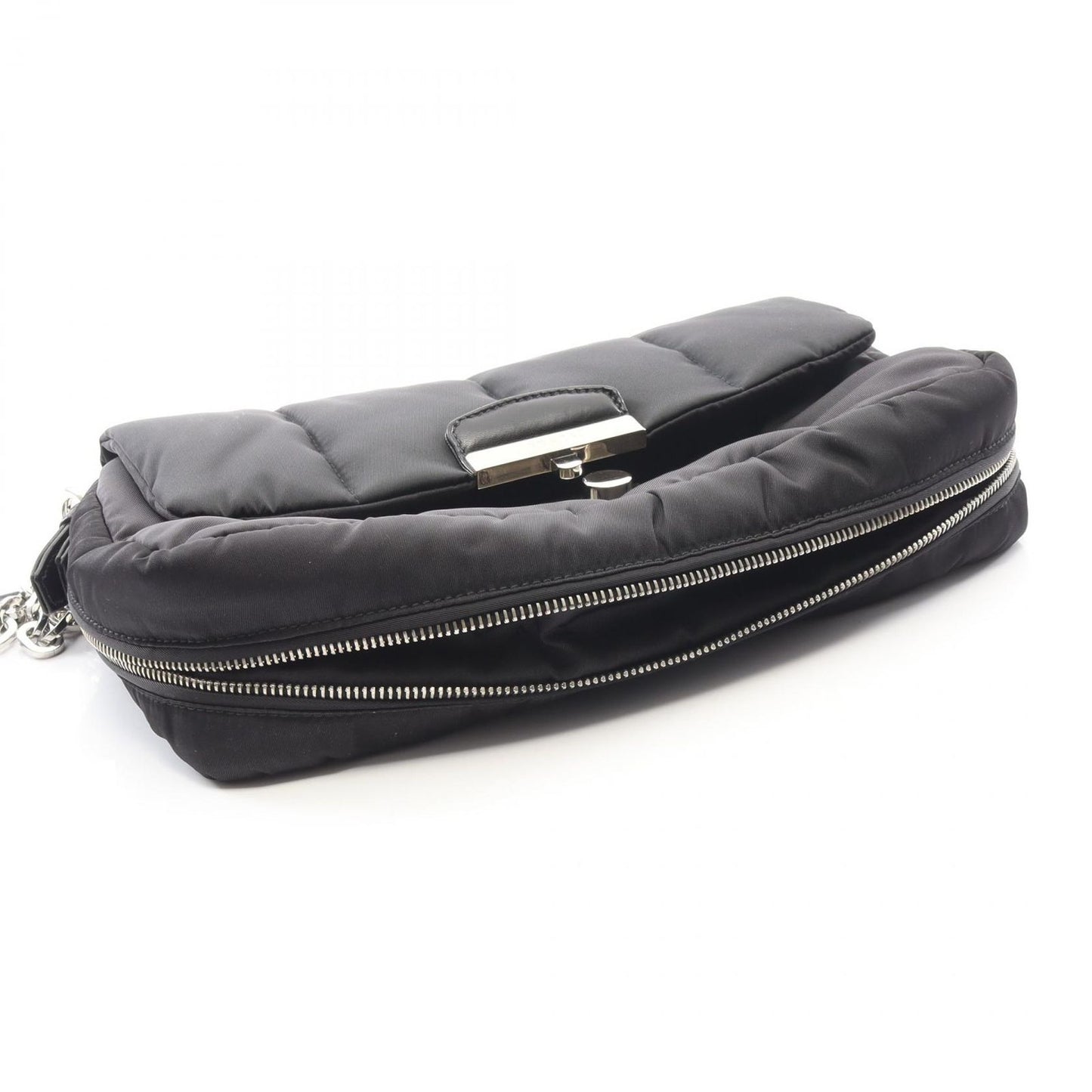 Prada Shoulder Bag Tessuto Bomber Black Nylon Leather Chain — view 9