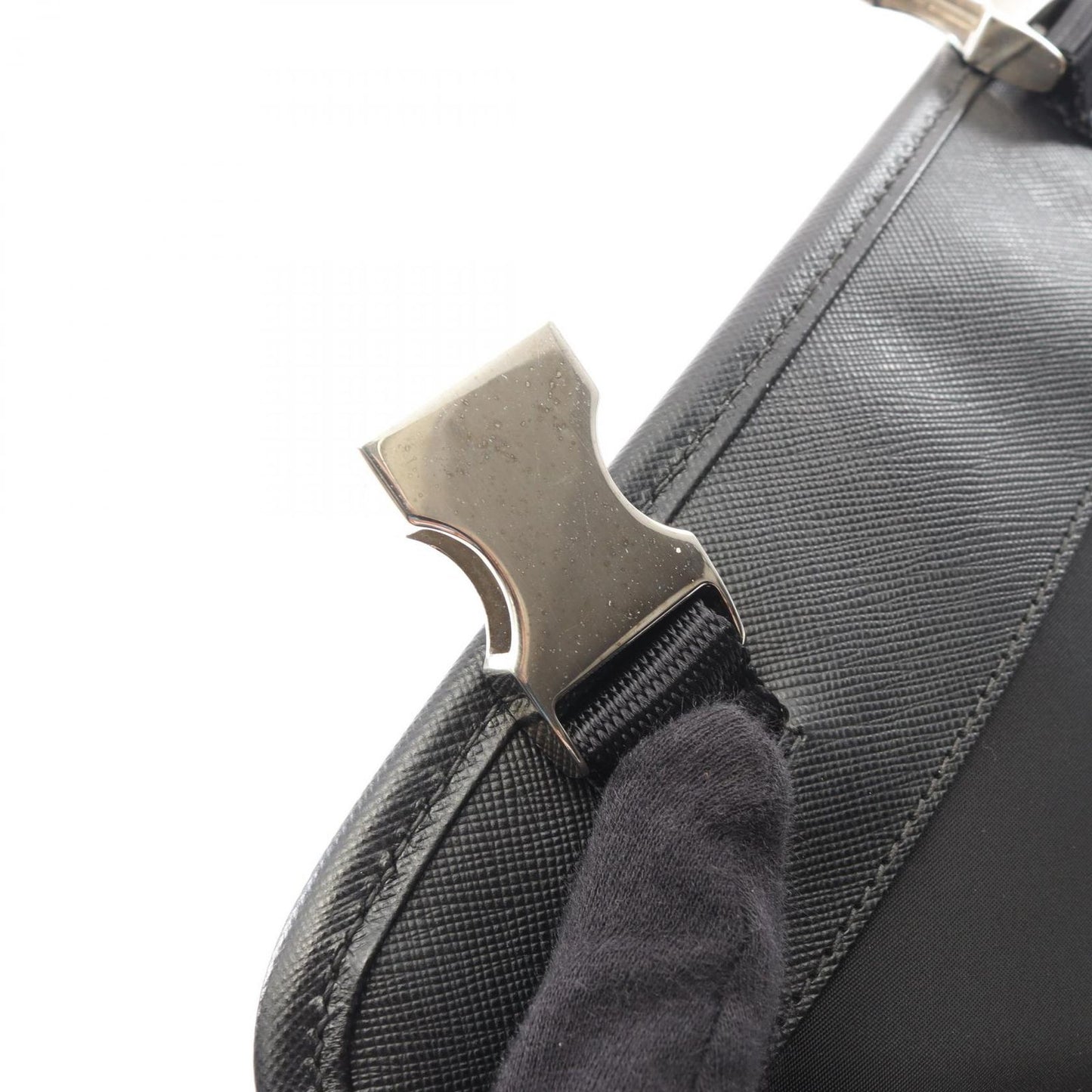 Prada Shoulder Bag Black Nylon Saffiano Leather — view 9