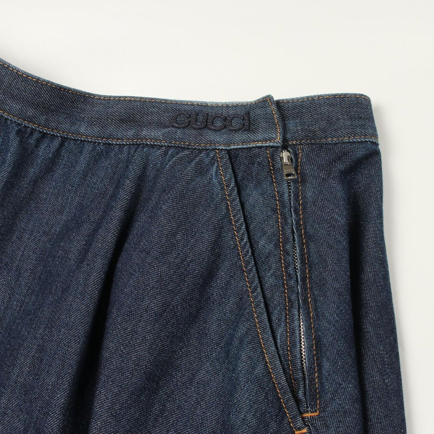 Gucci Skirt Logo Flare Indigo Blue Cotton Denim — view 5