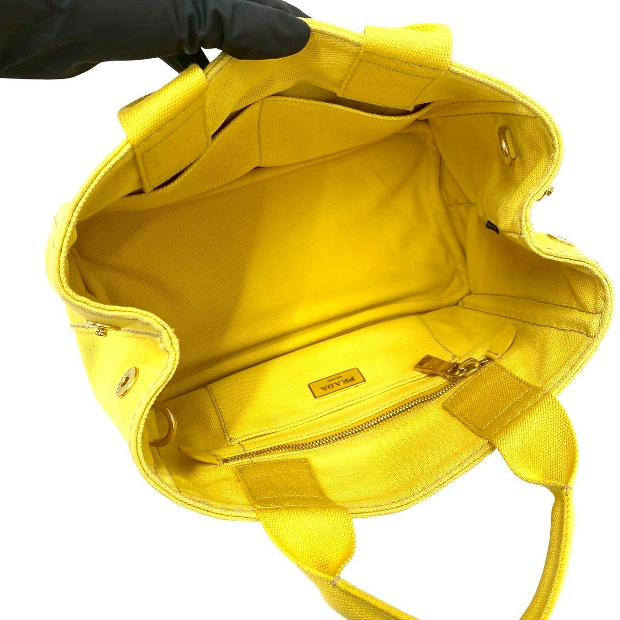Prada Canapa 2-Way Logo Canvas Shoulder Bag Mini Tote Yellow — view 9