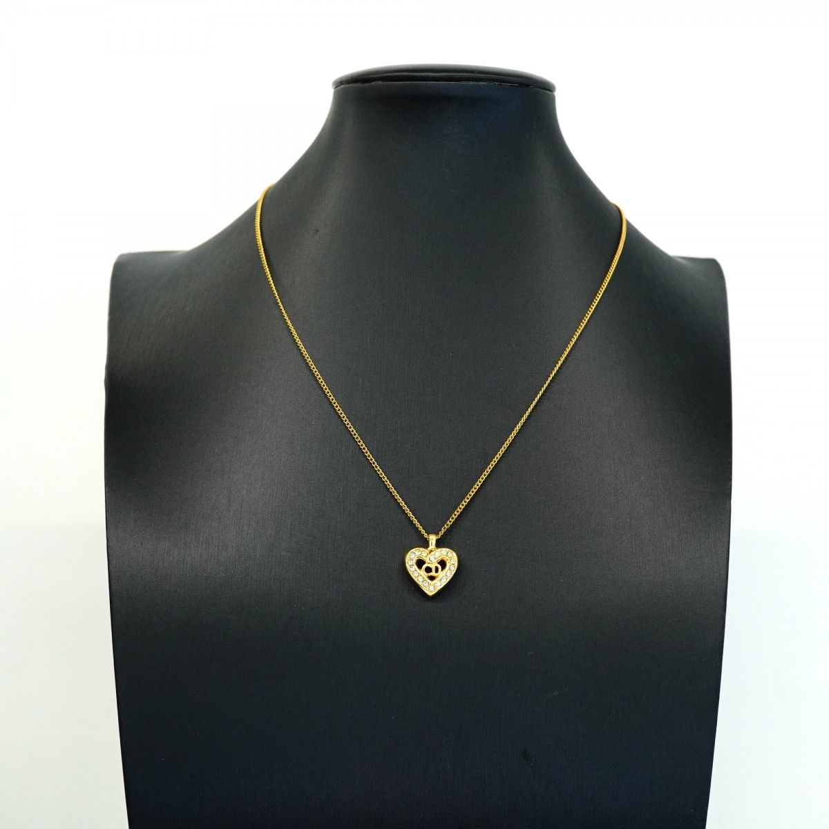 Dior Necklace CD Logo Heart Motif Gold Plated Rhinestone — view 5