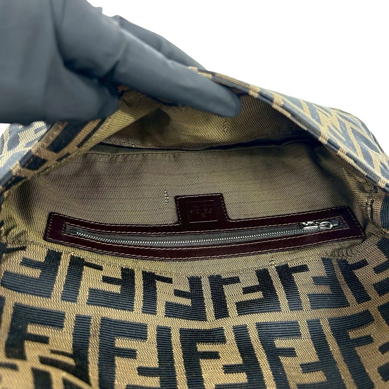 Fendi Mamma Bucket Zucca FF Logo Pattern Canvas Leather Shoulder Bag Brown — view 9