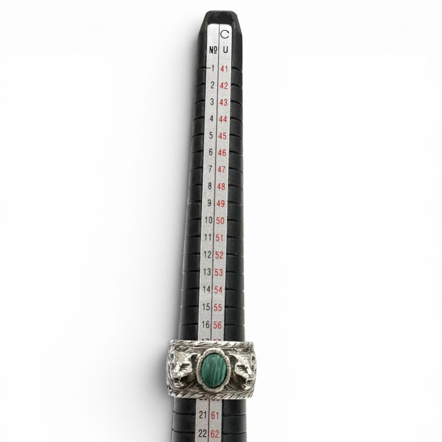 Gucci Arabesque Garden Cat Head Malachite Ring Silver — view 9