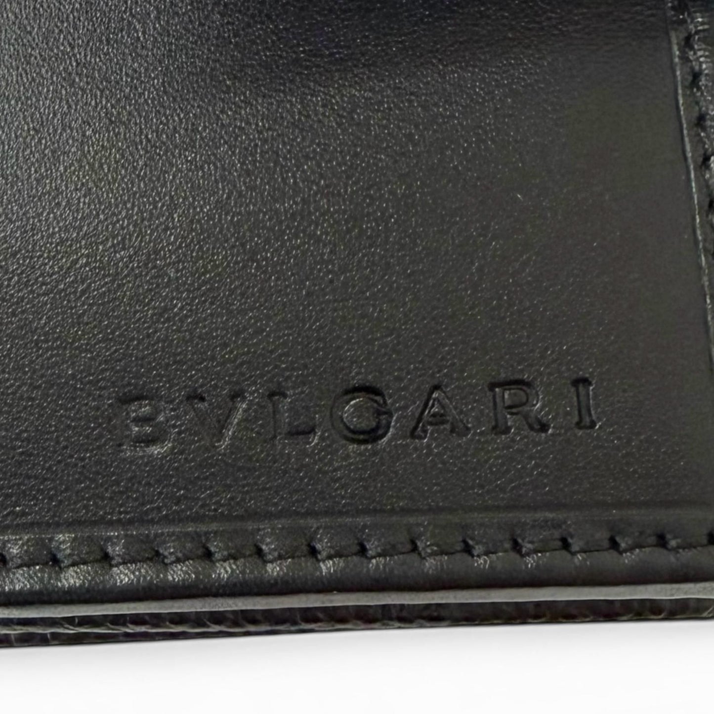 Bvlgari Leather Logo Clip Compact Wallet Bifold Black Silver — view 9