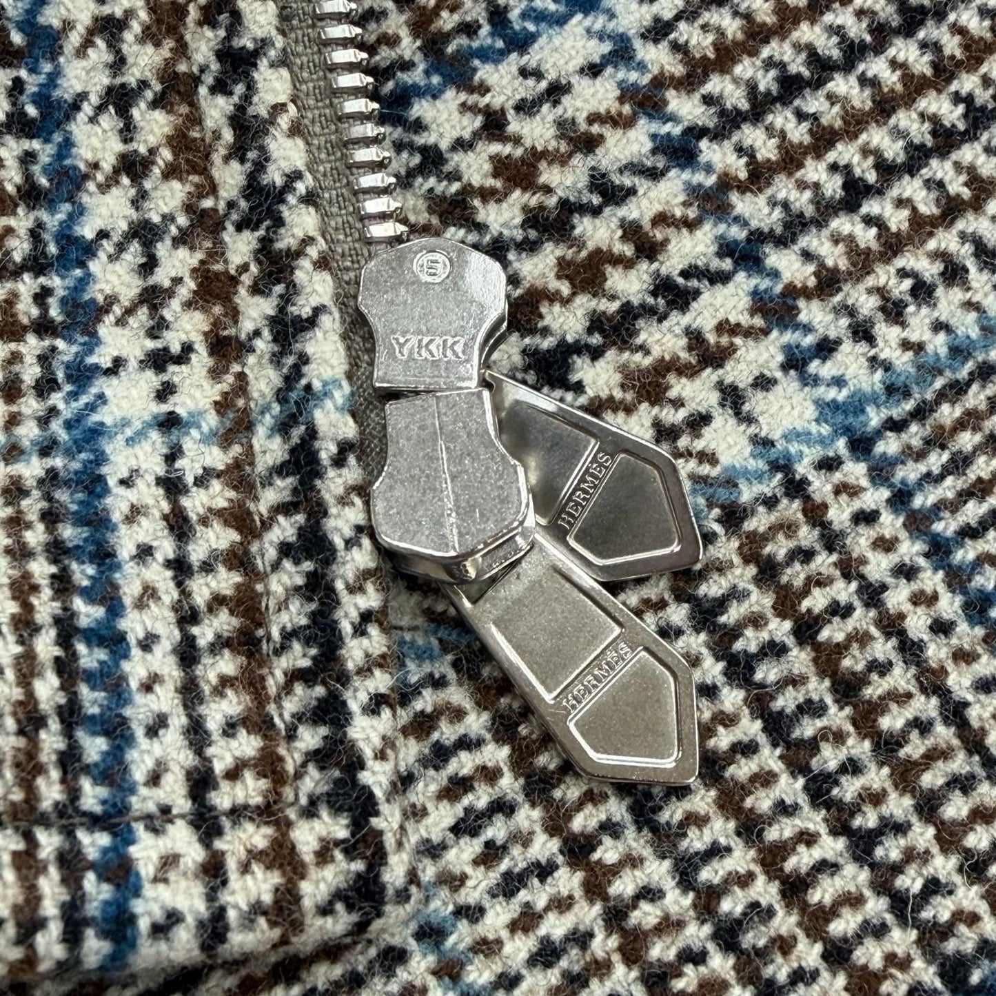 Hermes Prince of Wales Surligne Plaid Series Button Double Zip Up Jacket Long — view 9