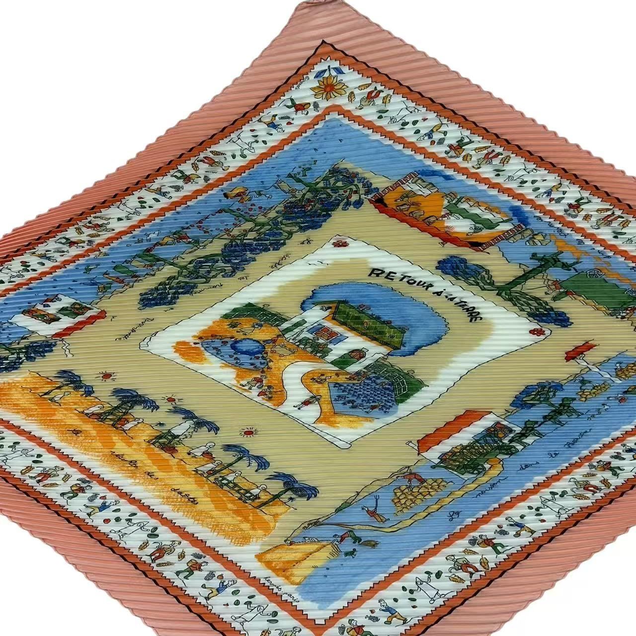 Hermes Pleats Tour Terre Return Silk Pink Scarf — view 6