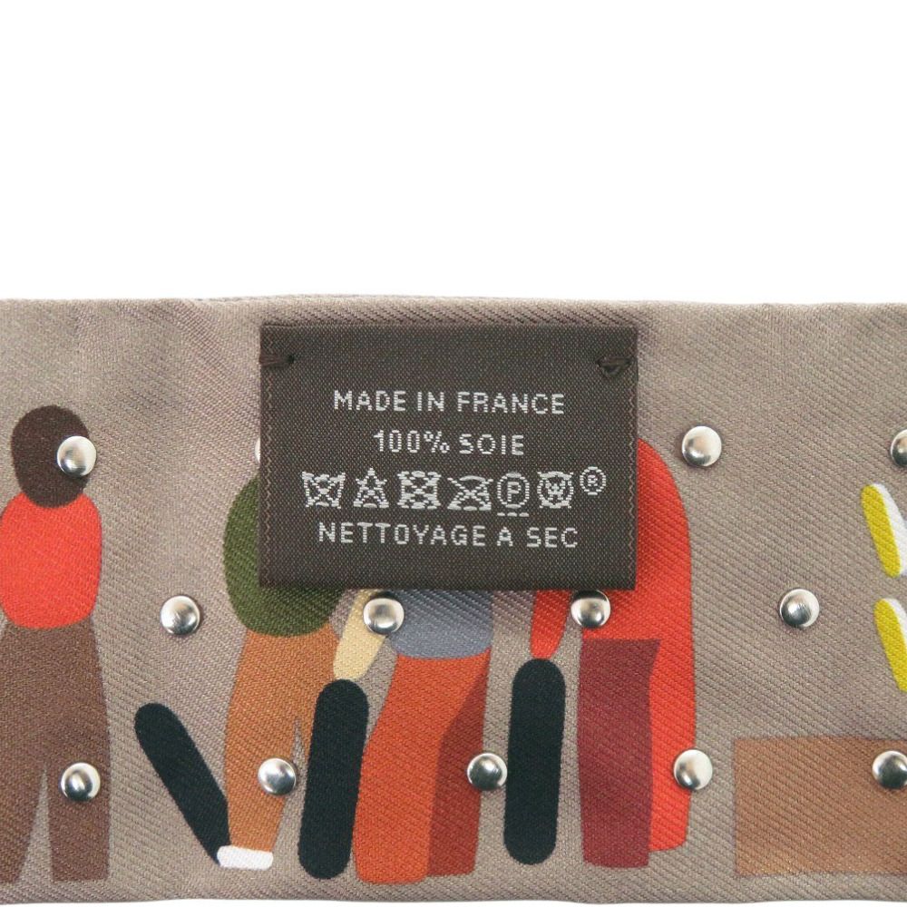 Hermes Twilly Figure Libre Studs Silk Gray Silver Scarf — view 3