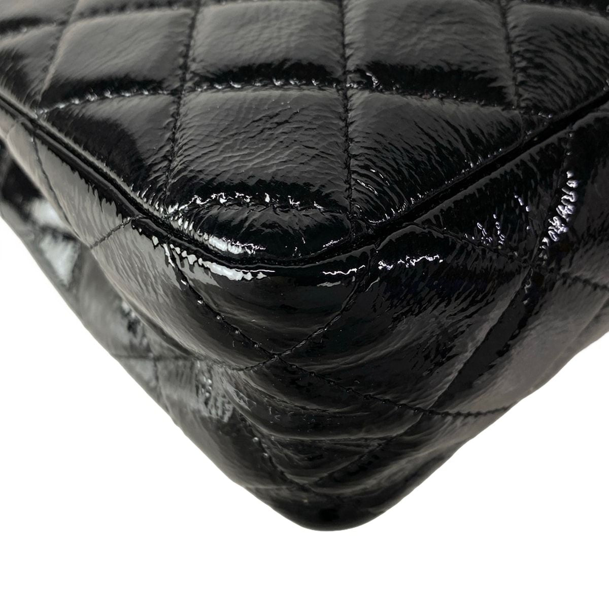 Chanel Shoulder Bag Double Flap Quilted Black Chain Matte Silver Leather — view 9