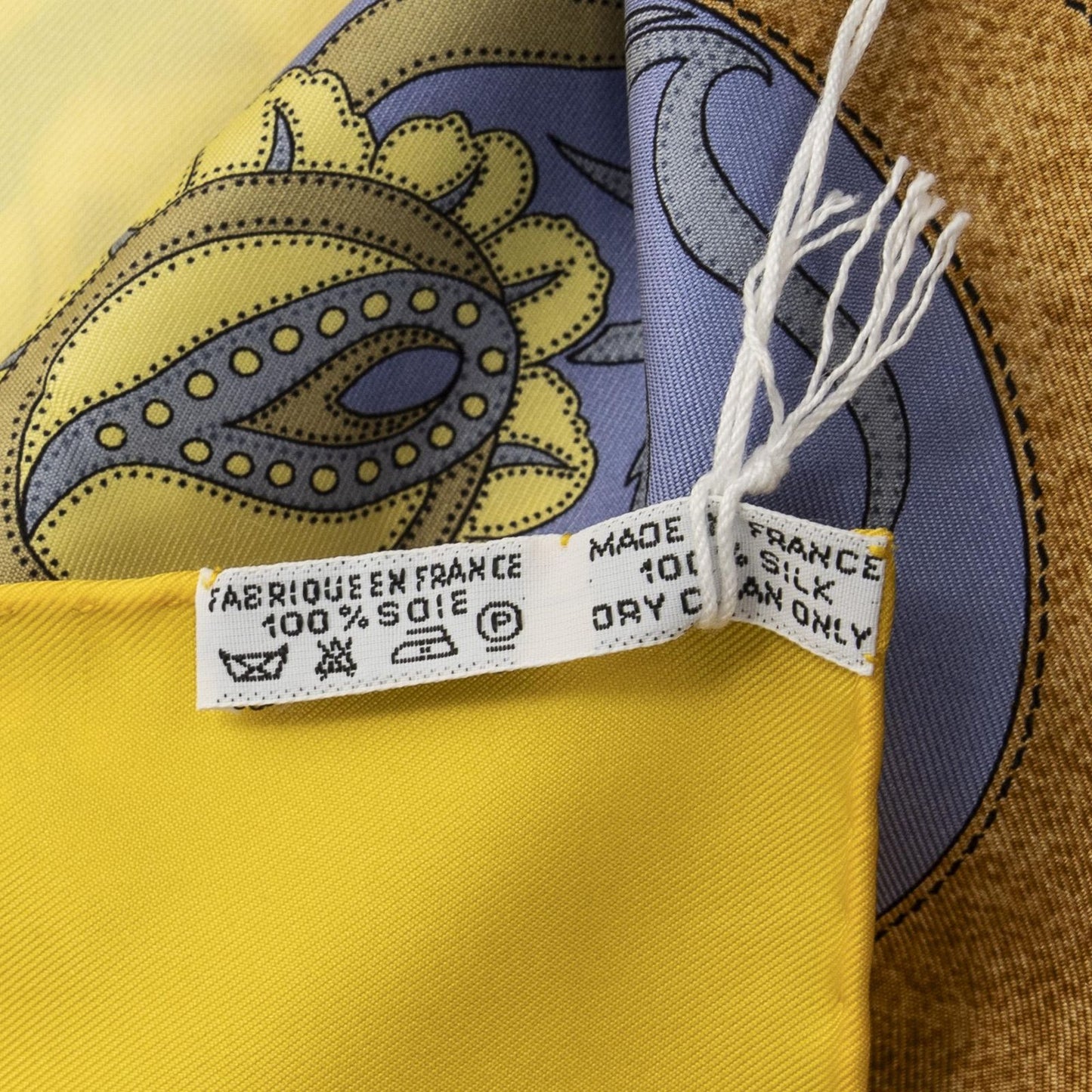 Hermes Scarf Yellow Blue Brown Silk — view 5