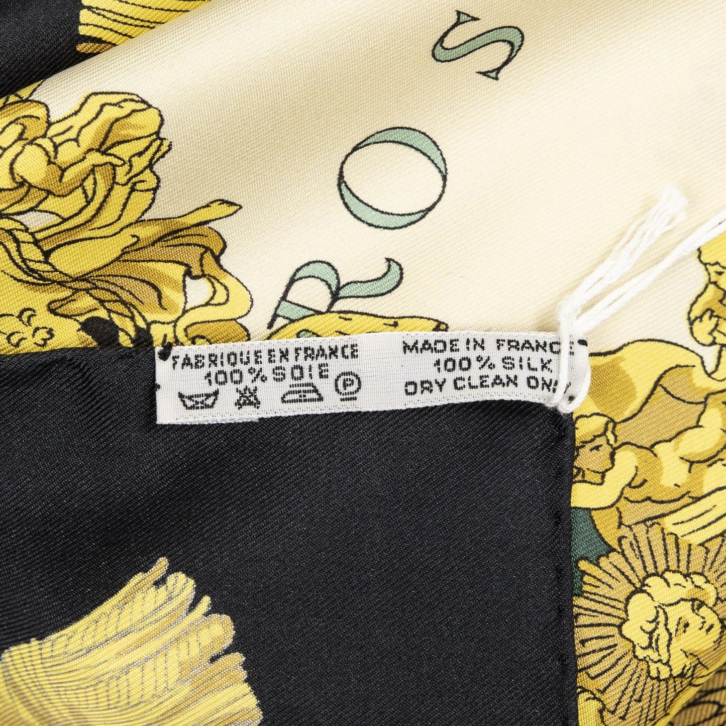 Hermes Scarf Beige Black 100% Gold Twill Silk — view 5