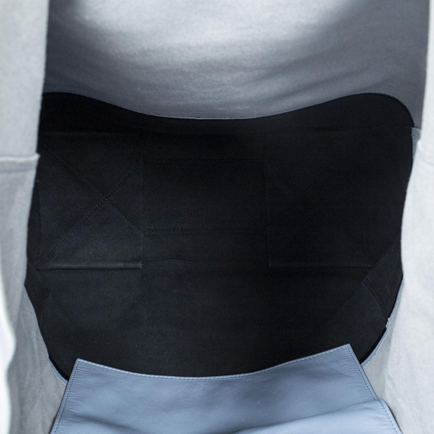 Celine Bicolor Vertical Cabas Tote Light Blue Black Calfskin Leather — view 9