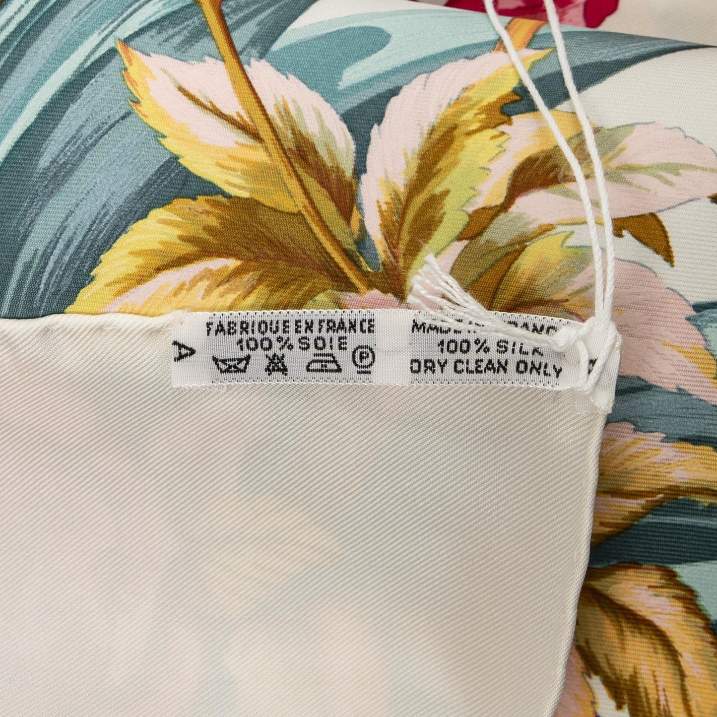 Hermes Scarf Ivory Yellow Teal Silk — view 5