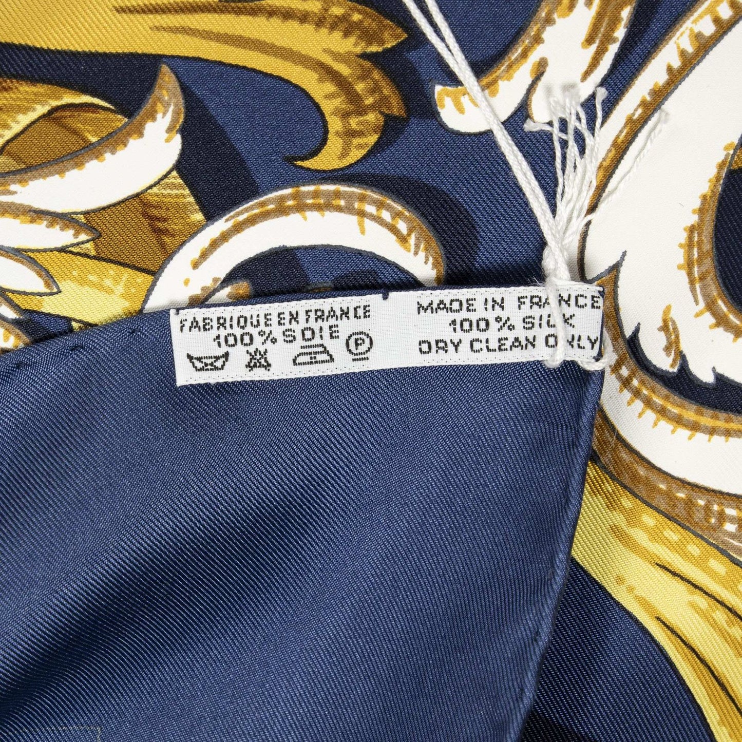 Hermes Scarf Navy Gold White Silk — view 5