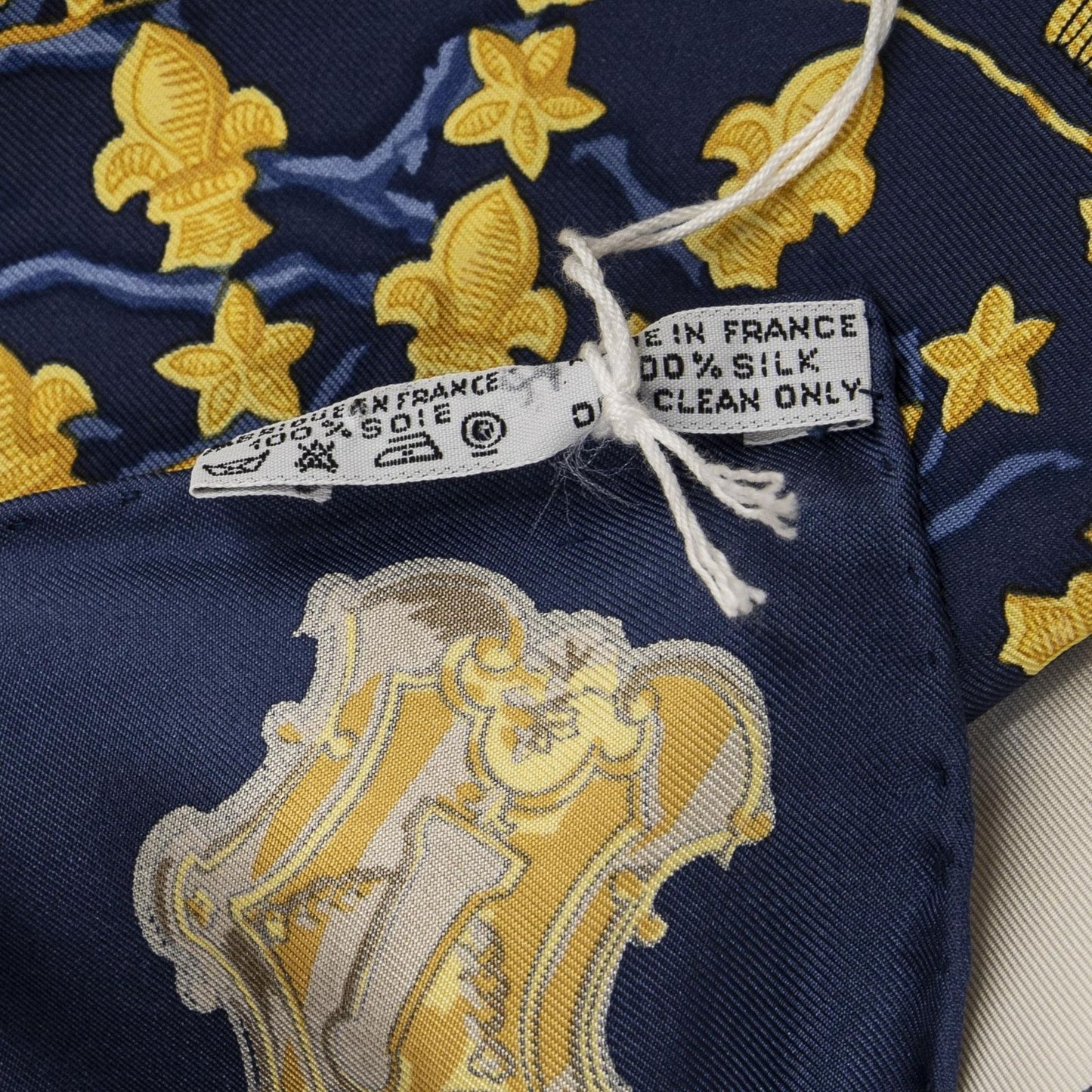Hermes Scarf Navy Ivory Gold Silk — view 5