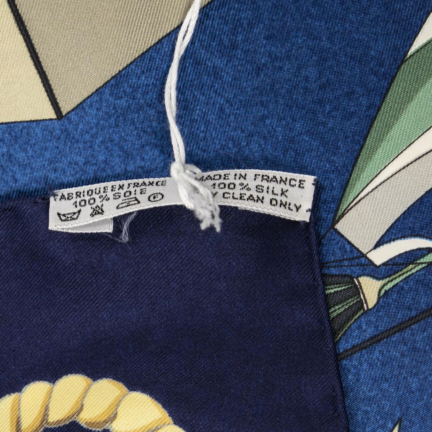 Hermes Scarf Navy Green 100% Gold Twill Silk — view 5