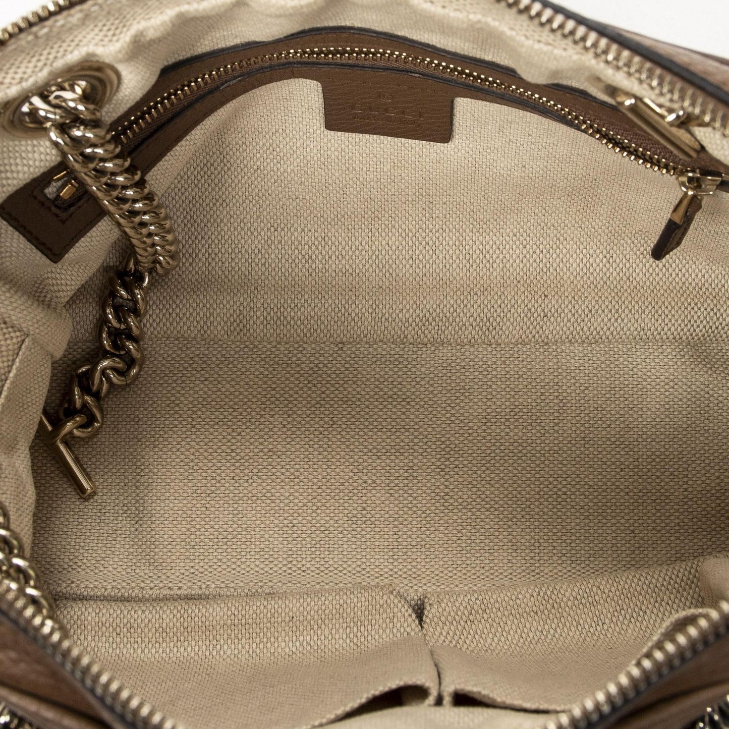Gucci Soho Chain Bowla Bag Brown Gray Calfskin Leather — view 9