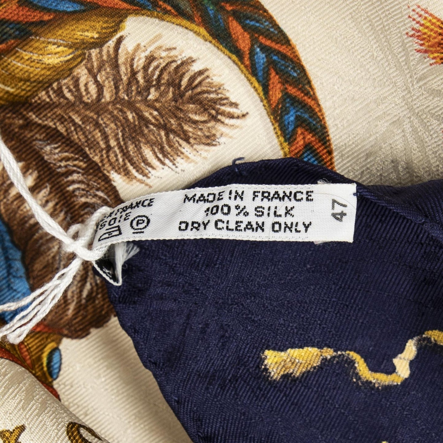 Hermes Scarf Navy Beige 100% Gold Jacquard Silk — view 5