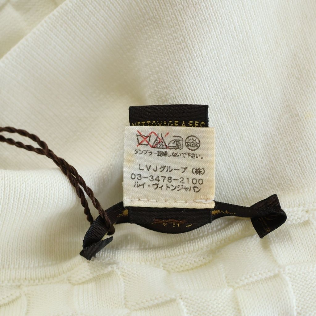 Louis Vuitton Block Check Cable Knit Cotton Polo White Sweater — view 8