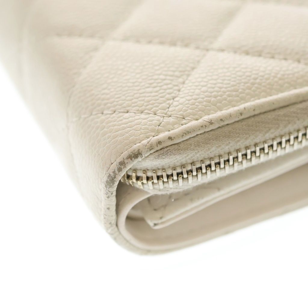 Chanel Zip Around Mini Wallet Coin Case White Caviar Leather Gold — view 6